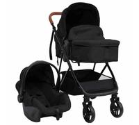 vidaXL Cochecito de Bebé 3 en 1 Carrito Sillita Silla de Paseo Corredor Infantil Canasta Niños Reposapiés Ajustable Dosel Acero Gris Antracita y Negro