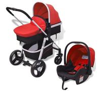 vidaXL Cochecito de bebé 3 en 1 rojo y negro aluminio