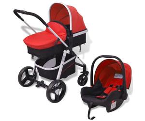 vidaXL Cochecito de Bebé Carrito para Niños Pequeños Sillita de Paseo Infantil de Aluminio y Tela Oxford Rojo y Negro