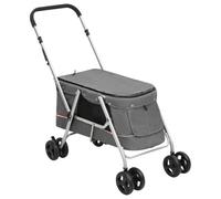 vidaXL Cochecito para Perros Plegable Tela Lino Gris 100x49x96 cm, Carrito para Perros, Cochecito para Mascotas, Cochecito para Perros con Ruedas