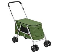vidaXL Cochecito para Perros Plegable Tela Lino Verde 100x49x96 cm, Carrito para Perros, Cochecito para Mascotas, Cochecito para Perros con Ruedas