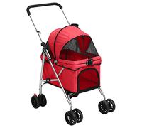vidaXL Cochecito plegable para perros y cachorros, portátil, con ruedas, tela Oxford de 76 x 50 x 100 cm, color rojo
