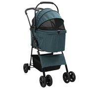 VidaXL Cochecito Verde de 4 ruedas de tela Oxford. Tamaño: 81 x 47 x 99 cm. Diseño plegable para interiores y exteriores. Portátil y ajustable para perros y gatos.
