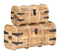 vidaXL 2X Madera Maciza de Mango Cofres de Almacenamiento Baúl de Almacenaje Caja Accesorio Hogar Juguetes Decoración Moderno Duradero