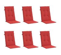vidaXL Cojines de Sillas de Jardín 6 uds, Almohadas con Respaldo Alto, Acolchados para Sillones, Cojines para Patio, Tela Rojo 120x50x3 cm
