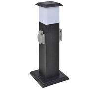 vidaXL Columna para jardín con enchufes y lámpara, exterior, negra
