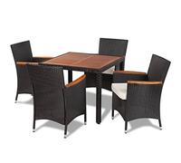 vidaXL Comedor de Jardín Ratán Sintético Negro y Madera Mesa y 4 Sillas Patio