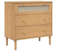 vidaXL Cómoda Aspecto Ratán, Aparador Auxiliar, Mueble de Almacenaje, Cajonera para Salón Pasillo Dormitorio, Madera Maciza Pino Marrón