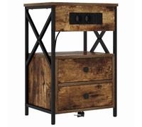 vidaXL Cómoda de roble ahumado, fabricada en madera de ingeniería, mide 40 x 31 x 60 cm. Tiene una estación de carga, una estructura de acero metálico, un cajón y estantes de madera. Es para uso int