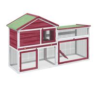 vidaXL Conejera de madera maciza de pino roja