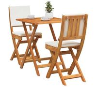 vidaXL Conjunto de bistró Plegable de 3 Piezas con Cojines de Madera de Acacia | Mesa Cuadrada y 2 sillas Color Crema, Comedor Exterior. Diseño contemporáneo, fácil de Guardar, IDE