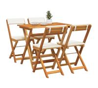 vidaXL Conjunto de Bistro Plegable de 5 Piezas con Cojines de Madera de Acacia | Mesa y sillas Modernas para Comer al Aire Libre, con Almacenamiento Compacto, Resistentes al Agua y cómodas para Jard