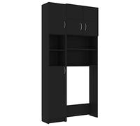 vidaXL Conjunto de Armario para Lavadora Mueble Baño Estante Lavandería con Cajones Compartimentos Abiertos Almacenamiento Madera Contrachapada Negro