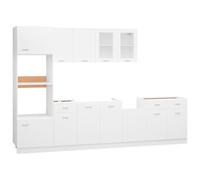 vidaXL Juego de Muebles de Cocina 7 Piezas Comedor Mobiliario Armario Estante Almacenaje Microondas Fregadero Lavavajilla Madera Contrachapada Blanco