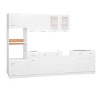 vidaXL Juego de Muebles de Cocina 7 Piezas Comedor Mobiliario Armario Estante Almacenaje Microondas Fregadero Lavavajilla Madera Contrachapada Blanco