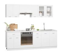 vidaXL Juego de Muebles de Cocina 8 Piezas Comedor Mobiliario Estante Armario Almacenaje Microondas Fregadero Lavavajilla Madera Contrachapada Blanco