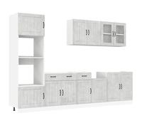 vidaXL Mueble cocina Kalmar gris hormigón 7 pzas madera contrachapada, conjunto de unidades de cocina, conjunto de gabinetes, estante de almacenamiento