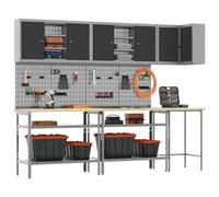 vidaXL Conjunto de armarios de Trabajo con Estante 10 pcs Negro y Gris, Gabinete de Herramientas, Almacenamiento Moderno Rectangular, organización Interior, Sistema de Bloqueo Robusto