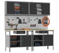 vidaXL Conjunto de Banco de Trabajo con cajón 8 pcs Rojo y Gris, Organización de Taller, Banco de Trabajo Rectangular, estantería Resistente, Superficie Ajustable, soluciones de Almacenamiento