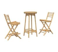 vidaXL Juego de 3 barras de jardín plegables de bambú con mesa redonda y taburetes para terraza/balcón
