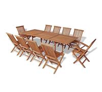 vidaXL Conjunto de Comedor de Exterior Jardín 11 Piezas Mesa Silla Mueble Mobiliario Patio al Aire Libre Terraza Balcón Madera Maciza Teca