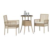 vidaXL Conjunto de Comedor de Jardín 3 pcs Beige Poliratán, Juego de Comedor Exterior, Mesa Resistente, Rattan, Ideal para Celebrar Comidas al Aire Libre