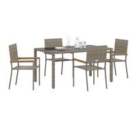 vidaXL Conjunto de Comedor de Jardín 5 pcs Gris ratán sintético, Conjunto de Comedor Exterior, Muebles de Jardín Rectangulares, Mesa de Acero Duradero, Brazo de Acacia