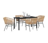 vidaXL Conjunto de Comedor de Jardín con cojín 5 pcs Marrón, Conjunto de Jardín Elegante, Muebles de Patio Resistentes, Mesa Rectangular de Cristal para Días Soleados