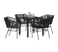 vidaXL Conjunto de Comedor de Jardín 5 uds. Negro | Construcción robusta de acero recubierto en polvo, Cojines gruesos para que te relajes al máximo,