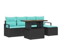 vidaXL Conjunto de Comedor de Jardín 6 pcs Negro y Verde Azulado, Sofá Modular Exterior para Jardín y Terraza, Muebles Resistentes al Clima, Conjunto Ligero y Flexible