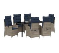vidaXL Conjunto de Comedor de Jardín 7 pcs Gris y Negro Ratán, Set Moderno de jardín y terraza, sillas cómodas, Muebles de Ratan Resistentes al Clima, Respaldo Ajustable, al Aire Libre