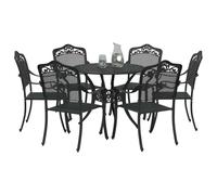 vidaXL Conjunto de Comedor de Jardín 7 pcs Negro Aluminio, Juego de Comedor de Aluminio, Muebles Tradicionales para Terrazas, Resistente a Climas, Asientos Clásicos