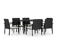 vidaXL Conjunto de Comedor de Jardín 7 Piezas Terraza Exterior Hogar Muebles Cocina Silla Mesa Asiento Suave con Respaldo Ratán Sintético Negro
