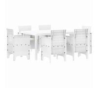 vidaXL Juego de comedor de jardín 7 piezas Mesa polirratán blanca y 6 sillas, resistentes y livianos