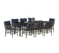 vidaXL Conjunto de Comedor de Jardín 9 pcs Gris y Negro Ratán, Juego de Comedor al Aire Libre, Moderno, Muebles de jardín, Resistente al Clima, Asientos ergonómicos