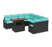 vidaXL Conjunto de Comedor de Jardín 9 pcs Negro y Verde Azulado, Sofá de jardín y terraza, Ligero, Modular, Resistente a los UV, Muebles de Patio, Mesa Ajustable