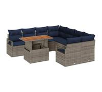vidaXL Conjunto de Comedor de Jardín con cojín 9 pcs Gris y Marino, Sofá de jardín y terraza, Ligero, Modular, Resistente a los UV, Muebles de Patio, Mesa Ajustable