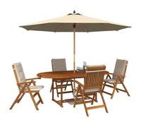 vidaXL Conjunto de Comedor Exterior con Parasol 6 uds. Blanco Crema