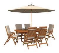 vidaXL Conjunto de Comedor Exterior con Parasol 8 uds. Blanco Crema
