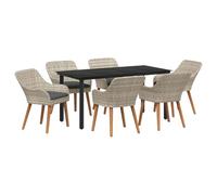 vidaXL Conjunto de Comedor Exterior de 160 cm con Patas cuadradas, en Gris Claro y Negro, Hecho de ratán sintético, Acero Recubierto de Polvo y Vidrio Templado Muebles al Air