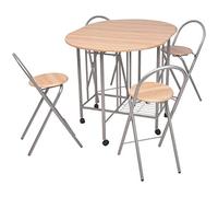 vidaXL Conjunto de Comedor Plegable 5 Piezas Material MDF Roble y Plateado