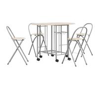 vidaXL Conjunto de Comedor Plegable 5 Piezas Material MDF Roble y Plateado