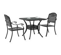 vidaXL Conjunto de Mesa de jardín 3 pcs Negro Aluminio Fundido, Set de Comedor al Aire Libre, Muebles Rústicos, Mesa de Jardín Tradicional para Disfrutar