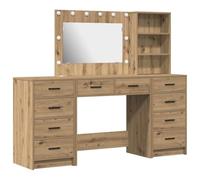 vidaXL Conjunto de Mesa de Tocador de 3 Piezas con Espejo LED de Roble Artesanal de Madera de Calidad con Amplio Almacenamiento y Cajones Modernos para Maquillaje y Estación de Aseo