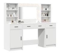 Mesa de tocador vidaXL con espejo iluminado por LED en blanco, 6 cajones para almacenamiento, diseño contemporáneo para el dormitorio, montaje sencillo para adultos, madera para maquillaje, luces de t