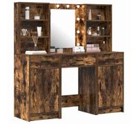 vidaXL Conjunto de Mesa de vestidor con LED 3 pcs Roble Ahumado, Conjunto de tocador Moderno, estación de Maquillaje compacta, Espejo LED, Mueble Organizador Elegante para Dormitorio