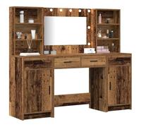 vidaXL Conjunto de Mesa de vestidor con LED 3 uds. Madera Vieja