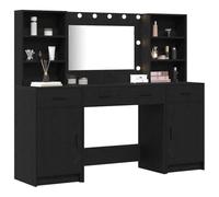 vidaXL Conjunto de Mesa de vestidor con LED 3 uds. Roble Negro