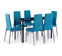 vidaXL Conjunto de Mesa y Sillas de Comedor 7 Piezas Hogar Casa Muebles Mobiliario Decoración Descanso Diseño Estilo Confort Azul