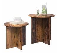 vidaXL Conjunto de mesas auxiliares 2 pcs Madera Envejecida, Mesa Auxiliar Moderna, Redonda y compacta, Sala y Ideal para Decorar el hogar